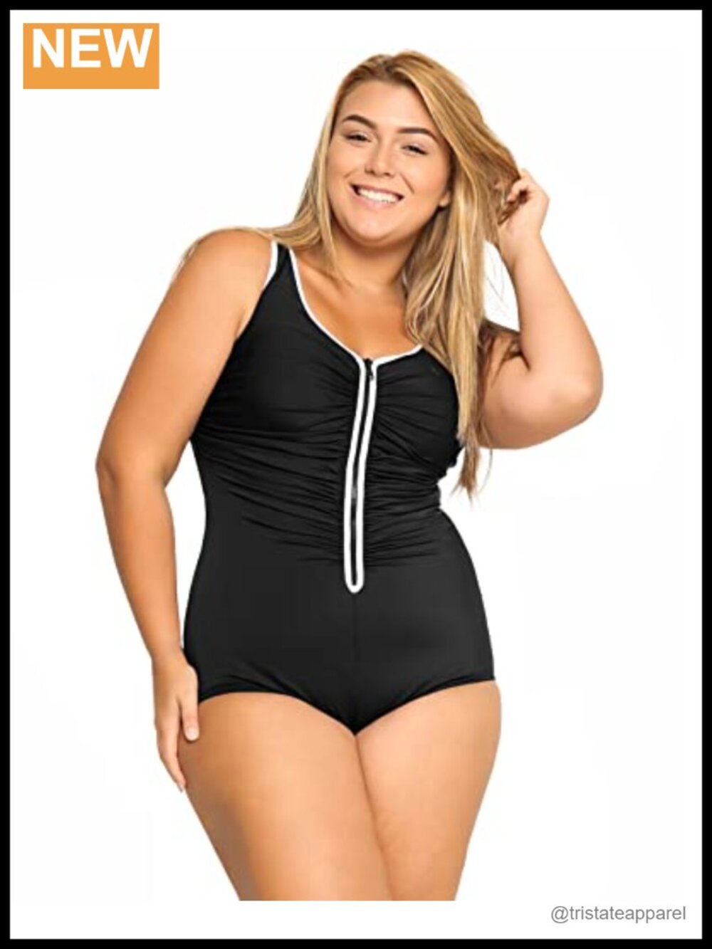 Plus Size One Piece Swimsuit Ruched Tummy Control Zip Front Slimming Swimwear